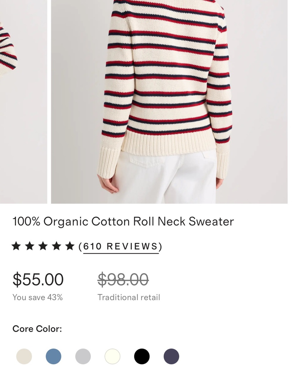 Quince women’s  cotton roll neck  Striped Knit Sweater with Red & navy New ! - Picture 7 of 7